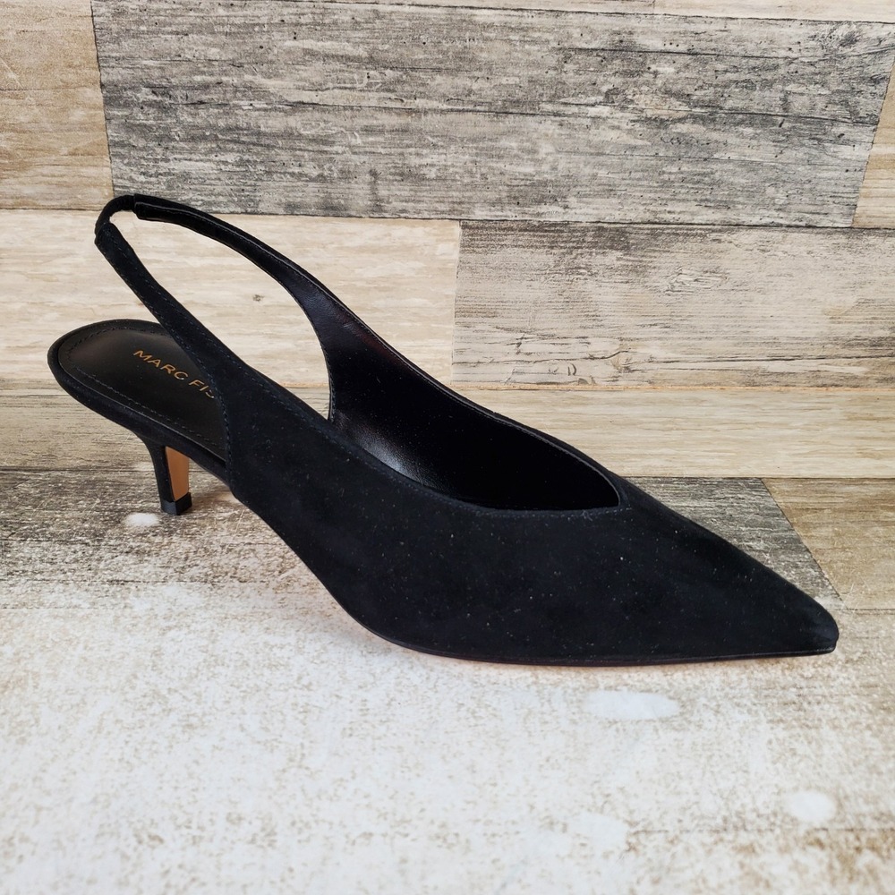 Marc Fisher Labela Womens Pump Sz 8 M Black Pointed Toe Kitten Heel Slingback - Picture 1 of 10